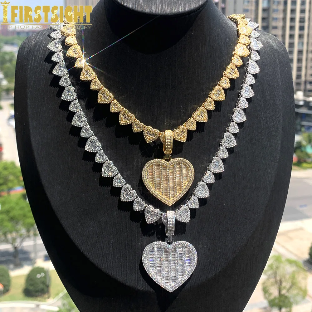 

Iced Out Heart Pendant Necklace Bling Full Paved Cubic Zirconia Heart Charm Link Chain Choker For Women Hip Hop Luxury Jewelry