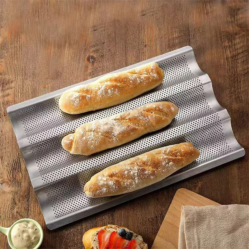 Antihaftbeschichtete, perforierte Backform für französisches Brot, Baguette-Pfanne aus Kohlenstoffstahl, Baguette-Pfanne für französisches Brot, 3/4-Wellen-Laden, Backform, Kochtablett