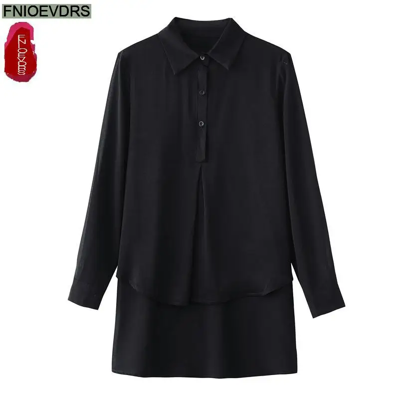 M-3XL 2023 Women European Style Fashion Elegant Office Lady Work Button Shirt Casual Black Robe Tunic Peplum Tops And Blouses