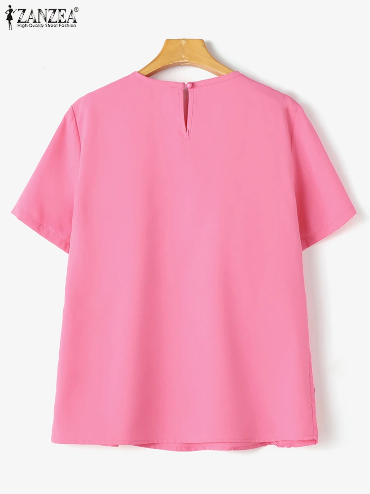 ZANZEA 2025 Women Summer Blouse Speacial 3D Flowers Short Sleeve Blusas Designer O-Neck Shirts Casual Loose Fashion TunicTops