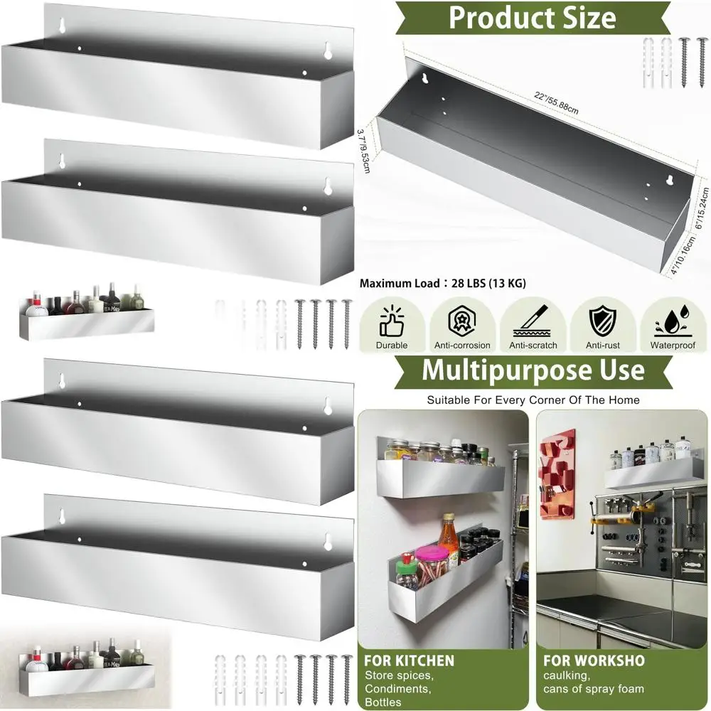 

Double Stainless Steel Bottle Holder, 22-Inch Single Rail Wall Mount Rack for Liquor Storage in Bars or Kitchens