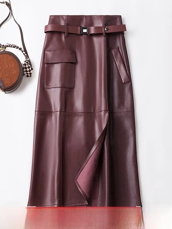 

Ning Юбка из натуральной кожи, женская юбка средней длины, осень-зима, новая асимметричная юбка с высокой талией для похудения