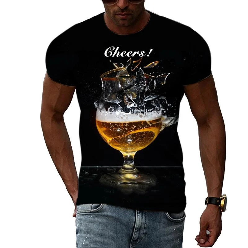 Casual Beer Graphics T Shirts Summer Fashion Short Sleeve O Neck Funny 3D Printed Mens T-shirts Loose Party Time Tees Tops