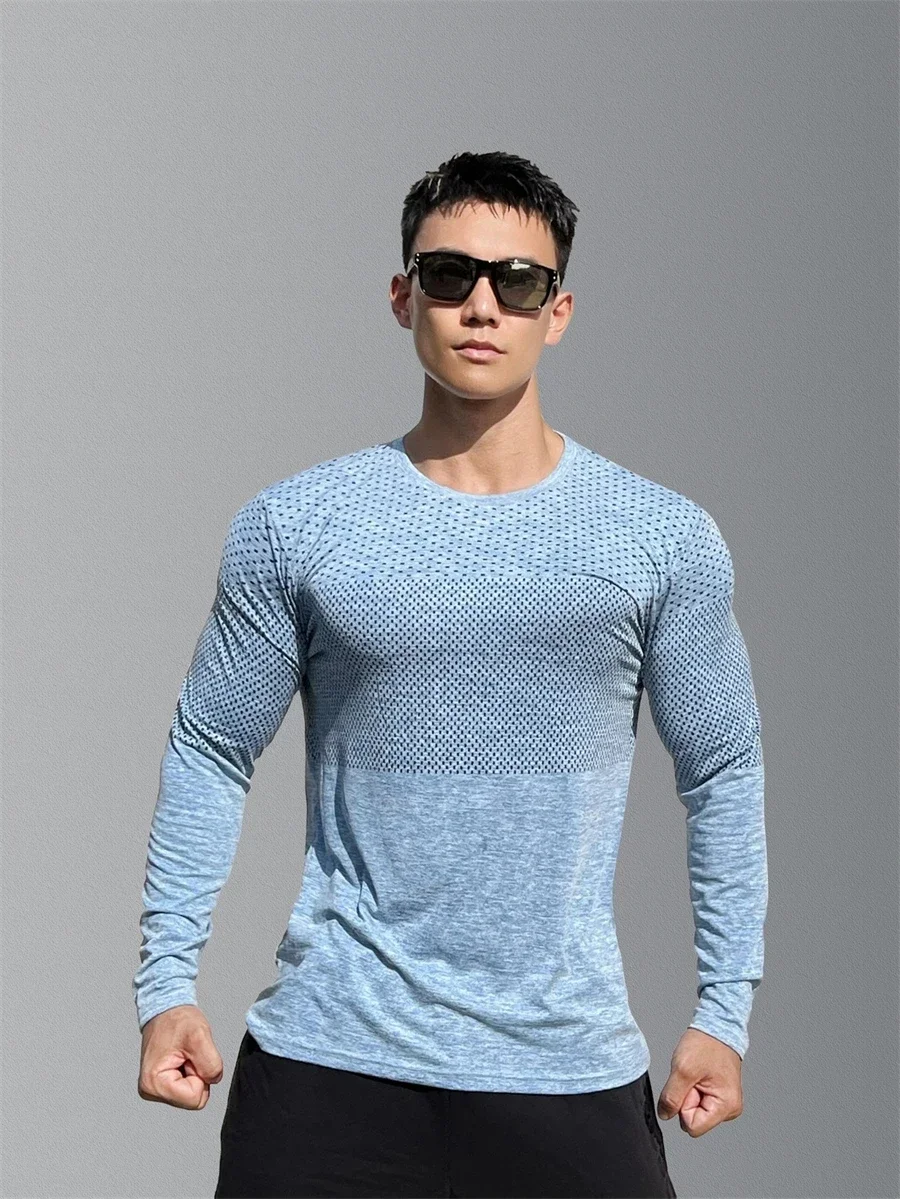 Men\'s Sport Long Sleeve Tops Quick Dry Fitness T-shirts Bodybuilding Gym Tees Casual Skinny Elastic Breathability men Sportswear