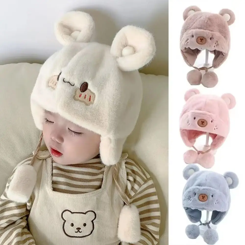 

Lovely Winter Baby Bear Hats Warm Soft Newborn Bonnet Hats Ear Protection Fleece Wool Boys Girls Beanie Cap Toddler