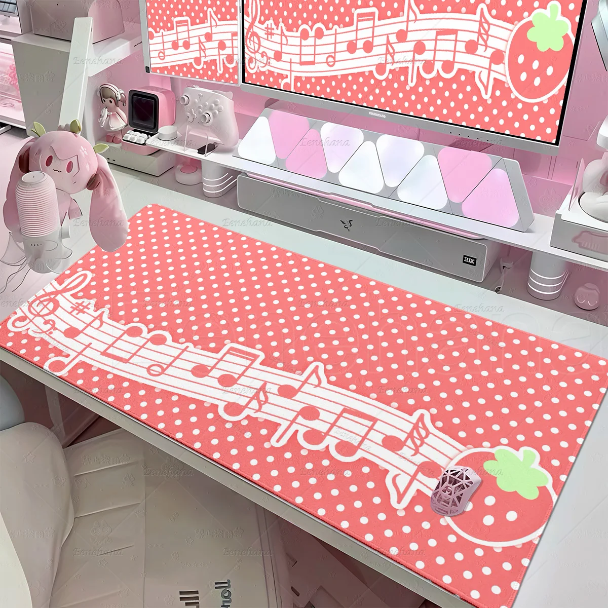 Pink Blue Polka Dots Mousepad Cute Music Notes Piano Deskmat Rubber Washable Non-Slip Locking Edge Tablepads Office Accessories