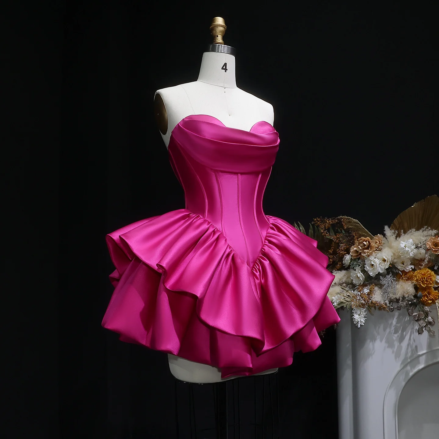 Sharon Said Fuchsia Sweetheart Homecoming Dress Corset Satin Tiered Ruffle Dubai Mini Cocktail Prom Party Gowns RM142 Customized – Detail 6