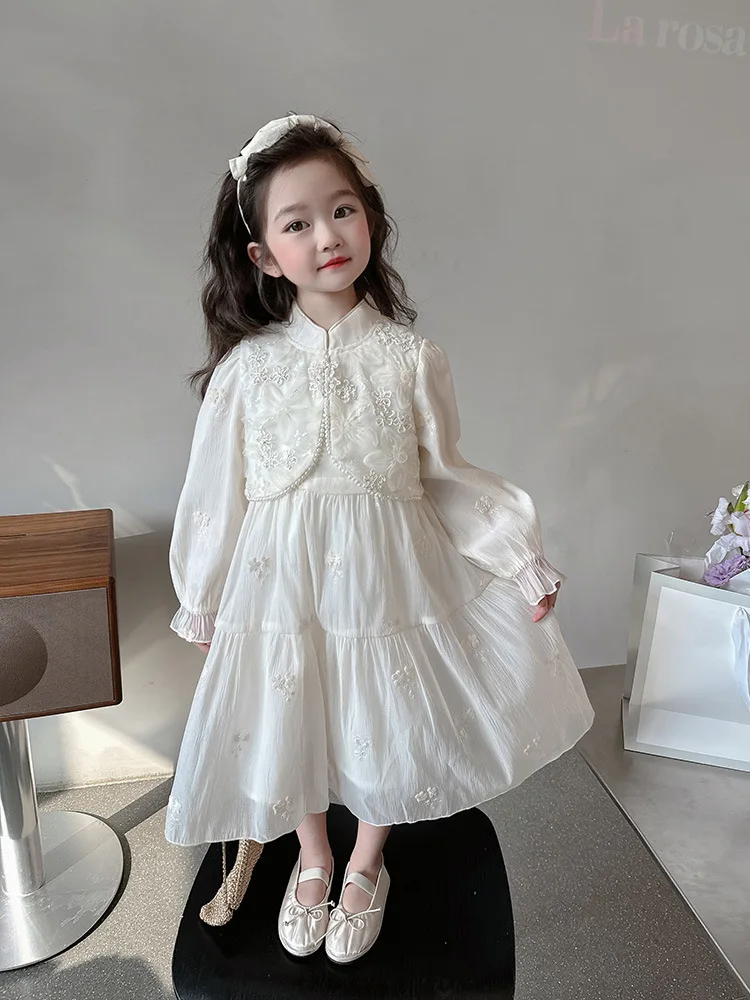 Vestido para niñas, novedad de 20225, vestido Hanfu de primavera y otoño para niñas, vestido de princesa elegante para niñas pequeñas, traje de primavera