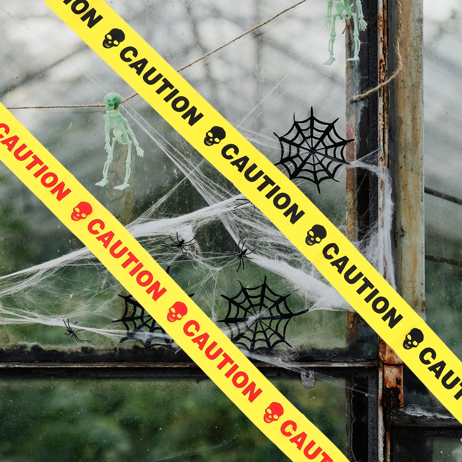 2Pcs Skull Pattern Halloween Safety Warning Tape Yellow Orange Caution Tape for Construction Hazard Party Decor