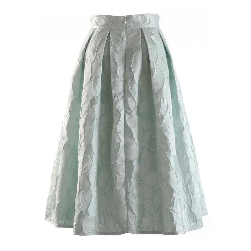 High Quality Spring Summer Three-dimensional Embroidery Jacquard Women A-line Skirt Elegant High Waist Fairy Knee-length Skirt