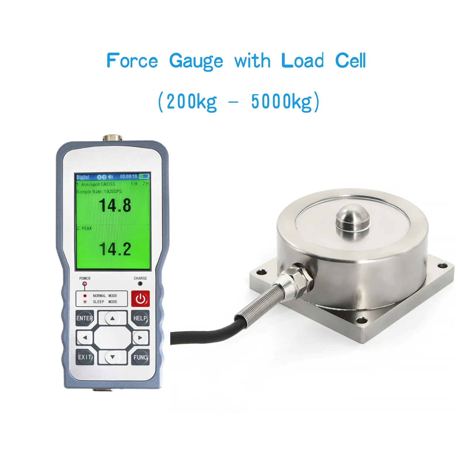 

Digital Force Gauge with Load Cell Sensor,Test Force Weight Pressure Push Pull Gauge Dynamometer,Peak/Track Mode ± 0.05%F.S