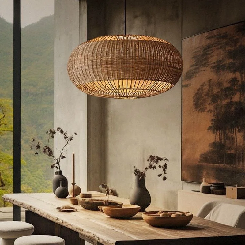 Wabi Sabi Wind Vine Weaving Pendant Lights Vintage Atmosphere Hanging Lamps Living Room Restaurant Corridor Homestay LED Fixture