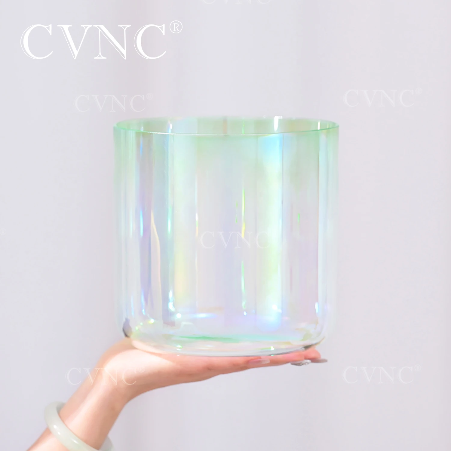 

CVNC 7 Inch Jasper Aura Cosmic Clear Alchemy Colored Quartz Crystal Singing Bowl 440/432HZ for Sound Healing with Mallet