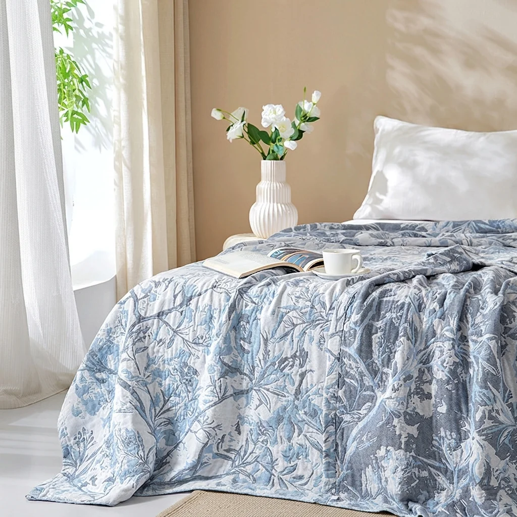 Bedspread On The Bed Summer 4 Layers Cotton Gauze Blanket Double Couple Bed Air Conditioner Cooling Quilts Towelling Coverlet