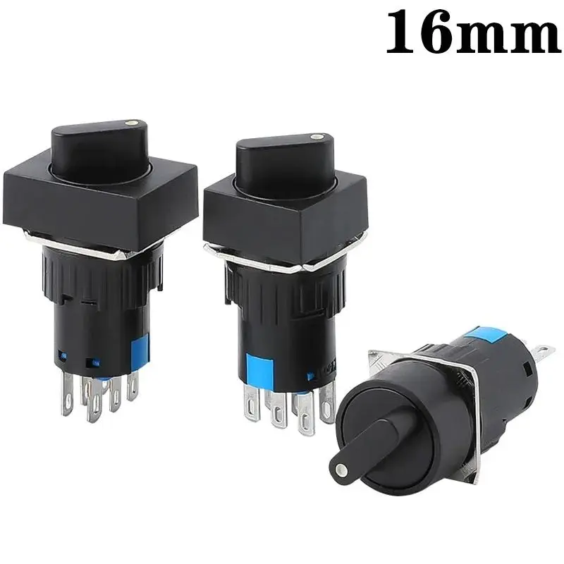 16mm 2 3 Positions Latching Self Lock 3/6 pins Push Rotary Button Switch Round Selector Switch Round/Square/Rectangular Head