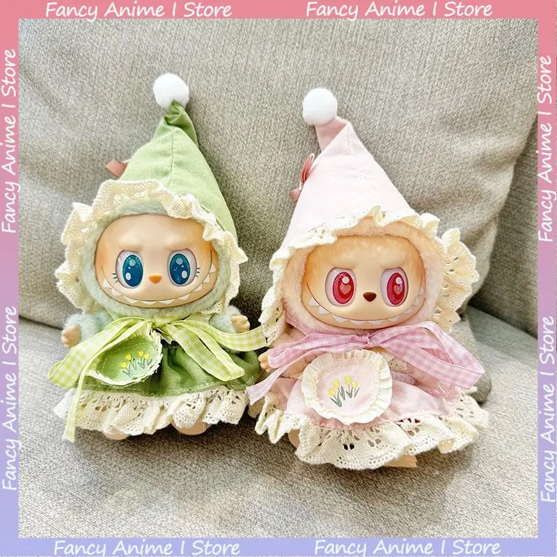 For 15-17cm Labubu Doll Cute Forest Fairy Suit Green and Pink Elf Cloak Scarf Clothes Outfit Mini Plush Doll Fashion Accessories