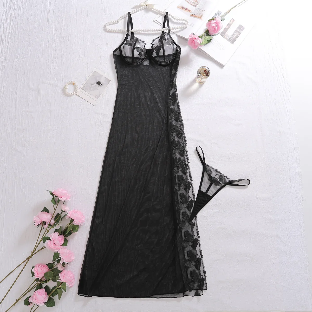 

Sexy Erotic Set Women Lace See Through Hollow Out Erotic Dress Elegant Ladies Perspective Underwear Party Club Costumes