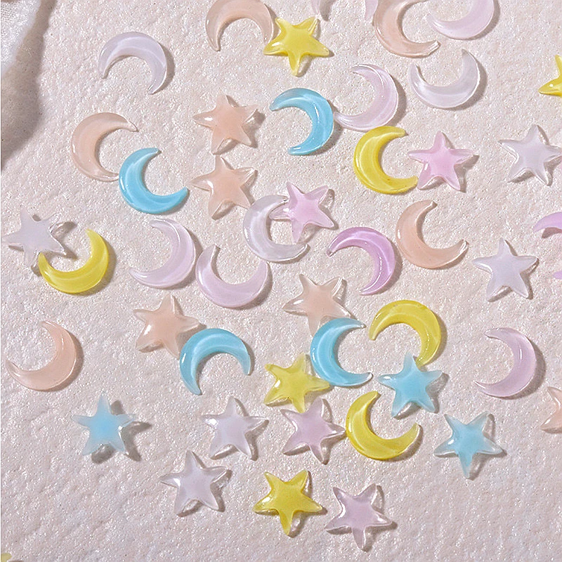 

50PCS Mixed Color 3D Resin Moon Star Nail Art Charms Heart Flat Back Rhinestones Nails Decoration Accessories Manicure Supplies