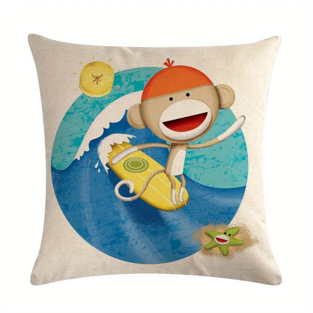 Cute Monkey and Moon Pattern Single-sided printing Short plush Suitable for living rooms bedrooms sofas (excluding pillow cores)