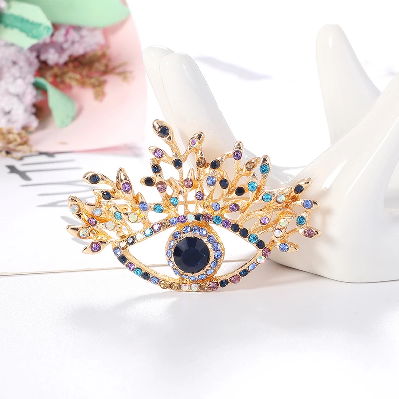 Evil Eye Rhinestone Brooch Blue Eye Lapel Pins Women Men Party Brooches Collar Pins Gifts