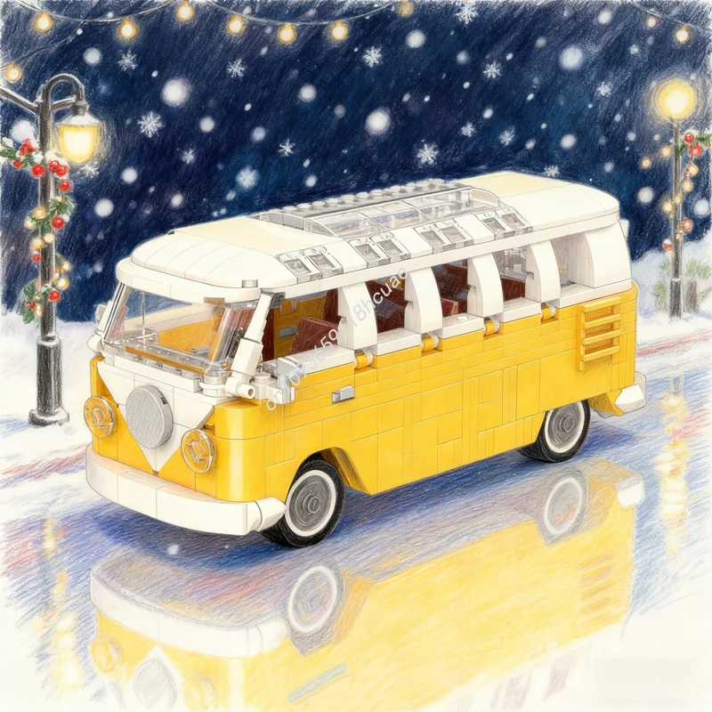 561 stücke MOC Volkswagen Transporter Samba Stadt Modell Bausteine Architektur Weihnachten Geschenke DIY Spielzeug Idee Bildung Ziegel