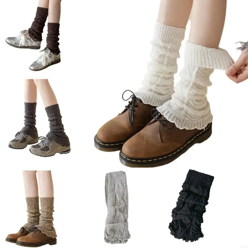 HX6F Kaus Betis Tengah Tanpa Rajut Kabel Putar Modis Penutup Atasan Bot Penghangat Ruffle Ruched Berlipat untuk