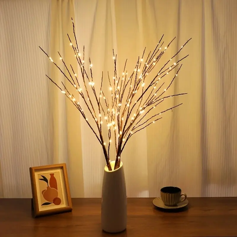 Christmas 50LED White Birch Branch Lights Battery Operated Fairy Twig Lamp for Xmas Wedding Home Party Table Decoration