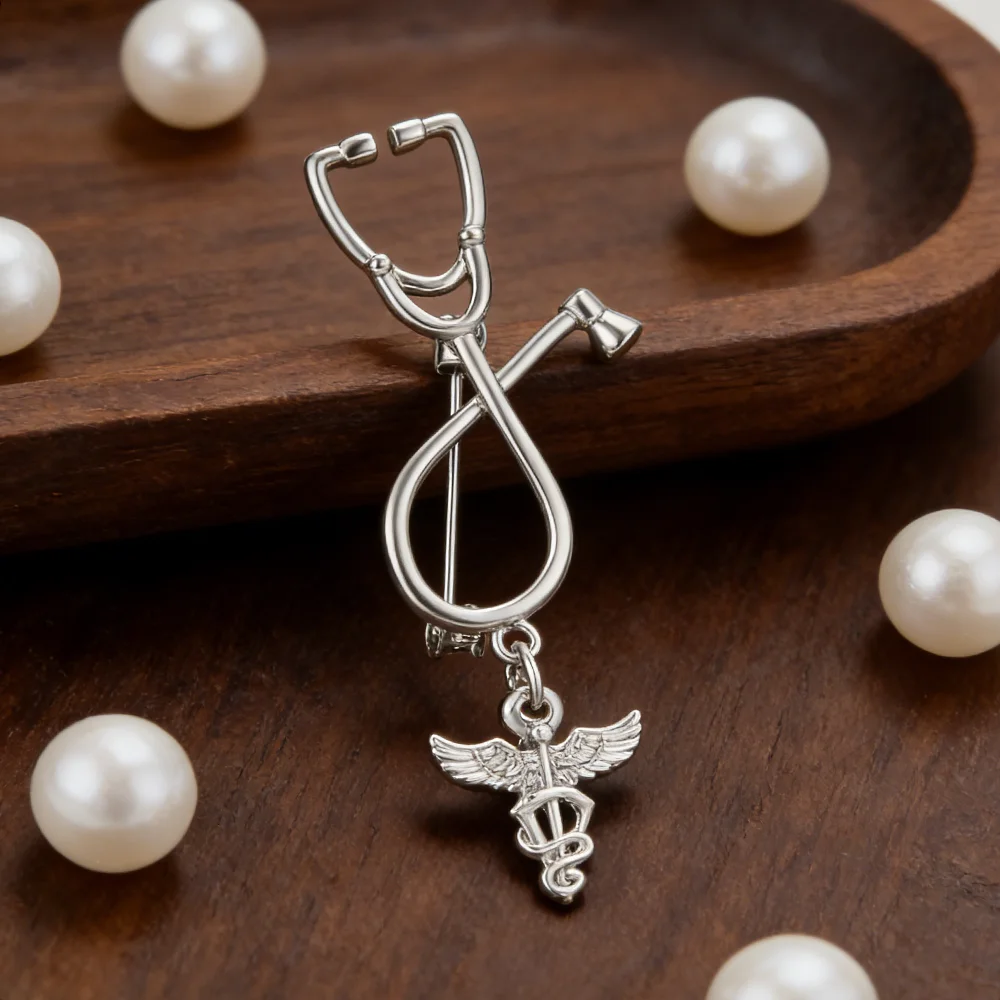 Hanreshe Veterinary Caduceus Charm Pin Dangle Small Pendant Brooch Stethoscope Lapel Badge Medicine Jewelry for Doctor Nurse view 3