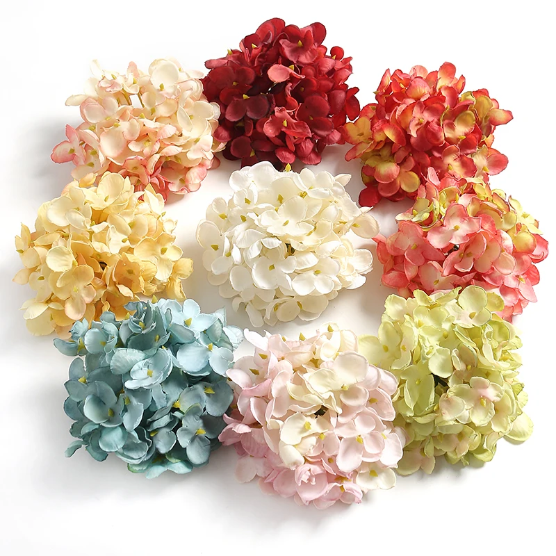 2Pcs Artificial Hydrangea Flowers 10cm Fake Flowers for Home Decor Wedding Marriage Decoration Supplies DIY Wreath Accessories