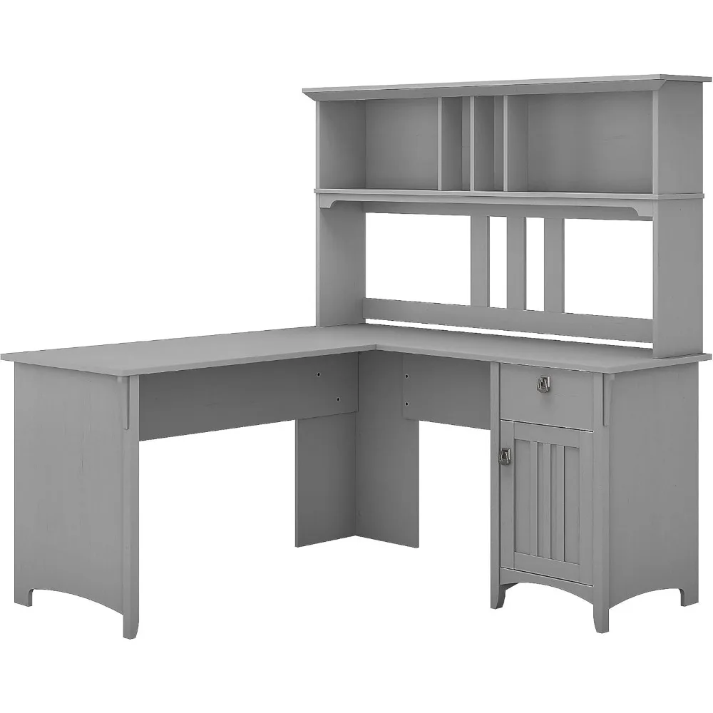 

L-образный стол с ящиком в Cape Cod Grey | Угловой стол, удобный в сборке, с выдвижными ящиками и местом для домашнего офиса, стол L-образной формы
