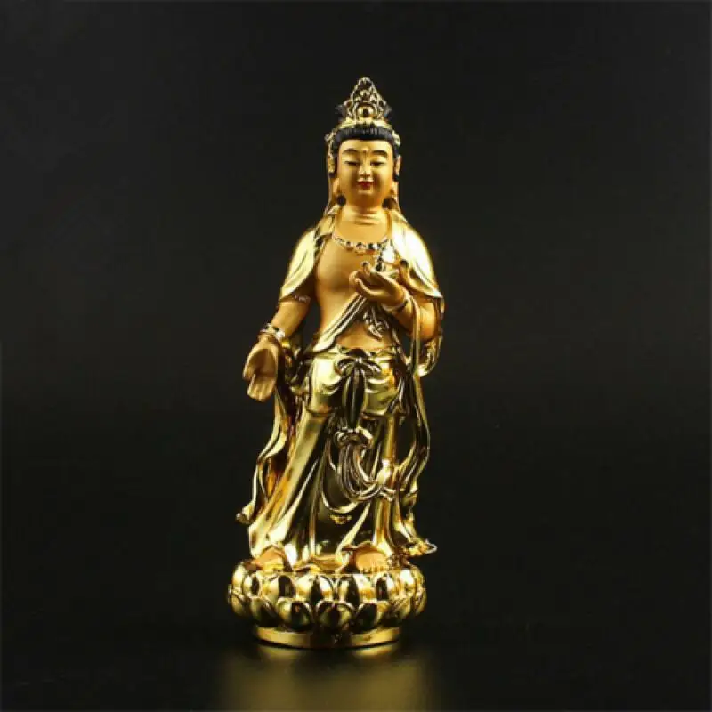 

4.92" Tibetan Buddhist Resin Gold-Plated Hand-Made Candraprabha Statue