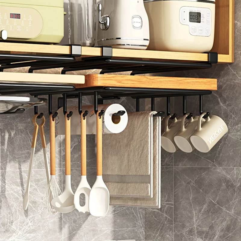 Under Kitchen Cabinet Hanging Organizer Cutting Board Storage Rack Paper Towel Holder No Punch Pot Lid Storage Kitchenware Hook