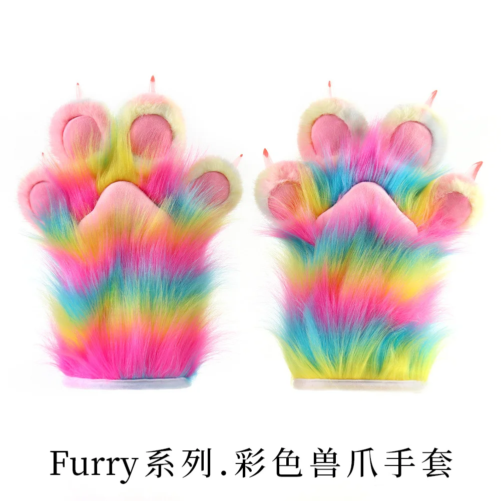 Furry Gloves for Fursuit Cosplay Animal Claw Paws with Soft Fur Nails Fantasy Costume Accessories Comic Con and Cosplay Props