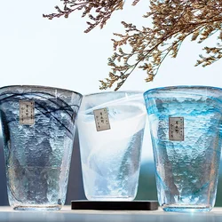 Handmade nitrate halo dyed hammer patterned glass cups in Japanese moonlit workshops