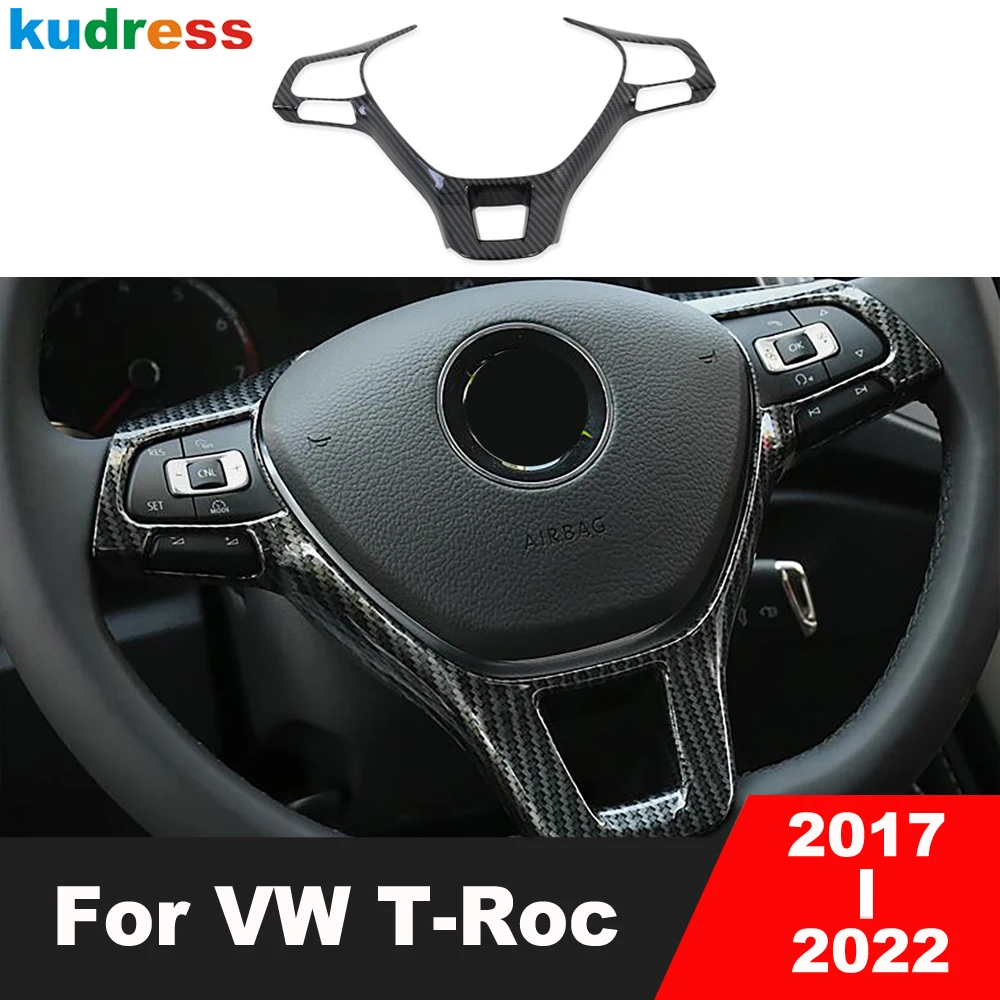 

For Volkswagen VW T-Roc TROC 2017 2018 2019 2020 2021 2022 Carbon Fiber Car Steering Wheel Panel Cover Trim Interior Accessories