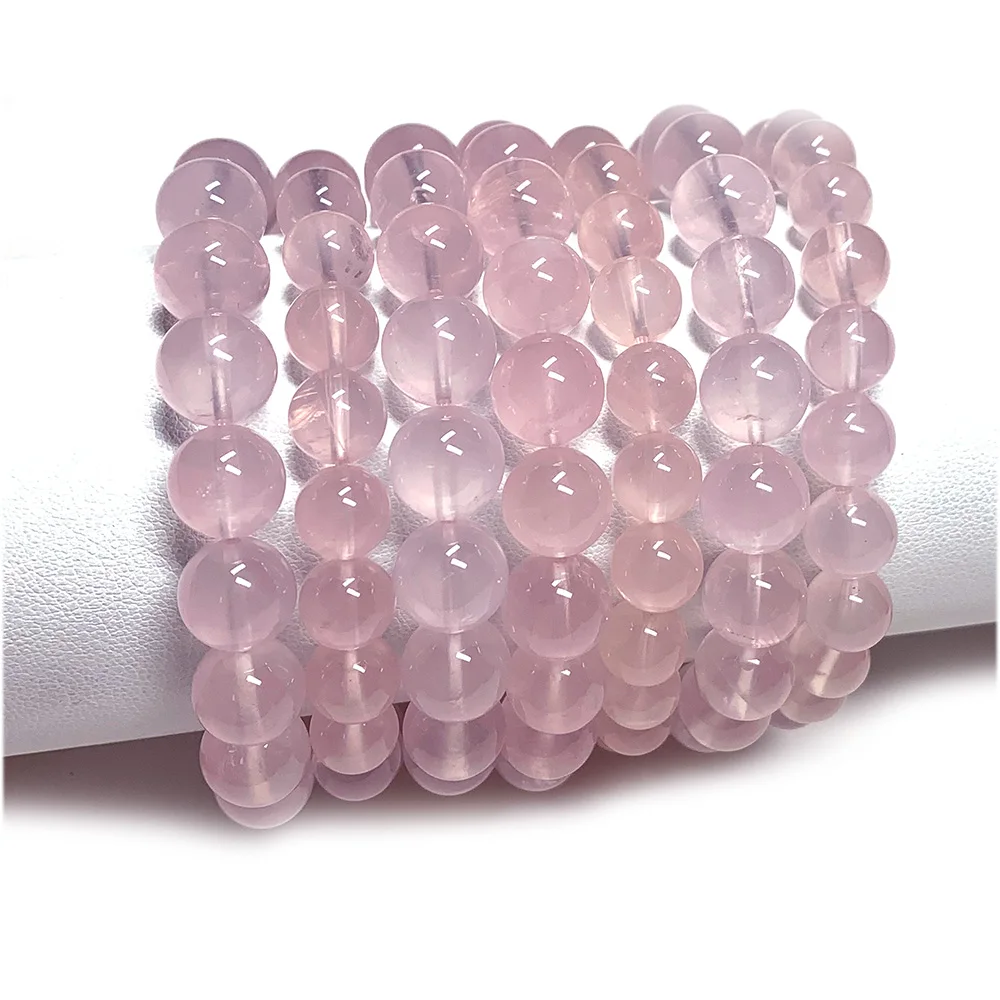 Veemake Natural Starlight Clear Pink Rose Quartz Crystal Bracelets Round Loose Beads 08023