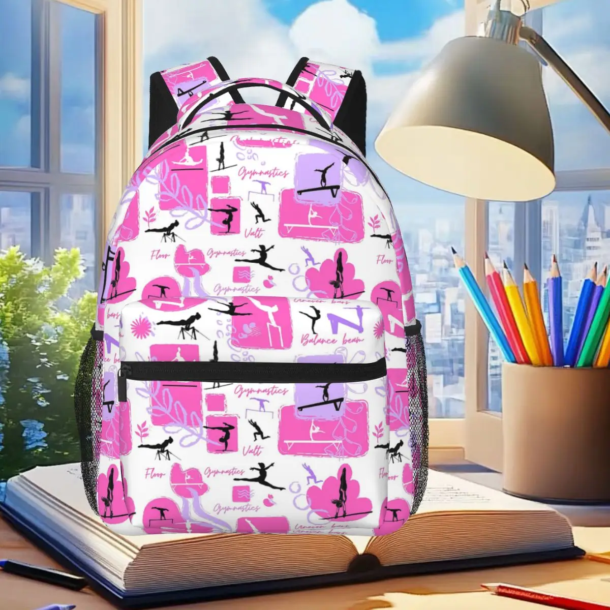 

Artistic Gymnastics - Pink And Purple Student Backpack School Bag Hiking Travel Daypack for Men Women Bookbag Shoulder Bags