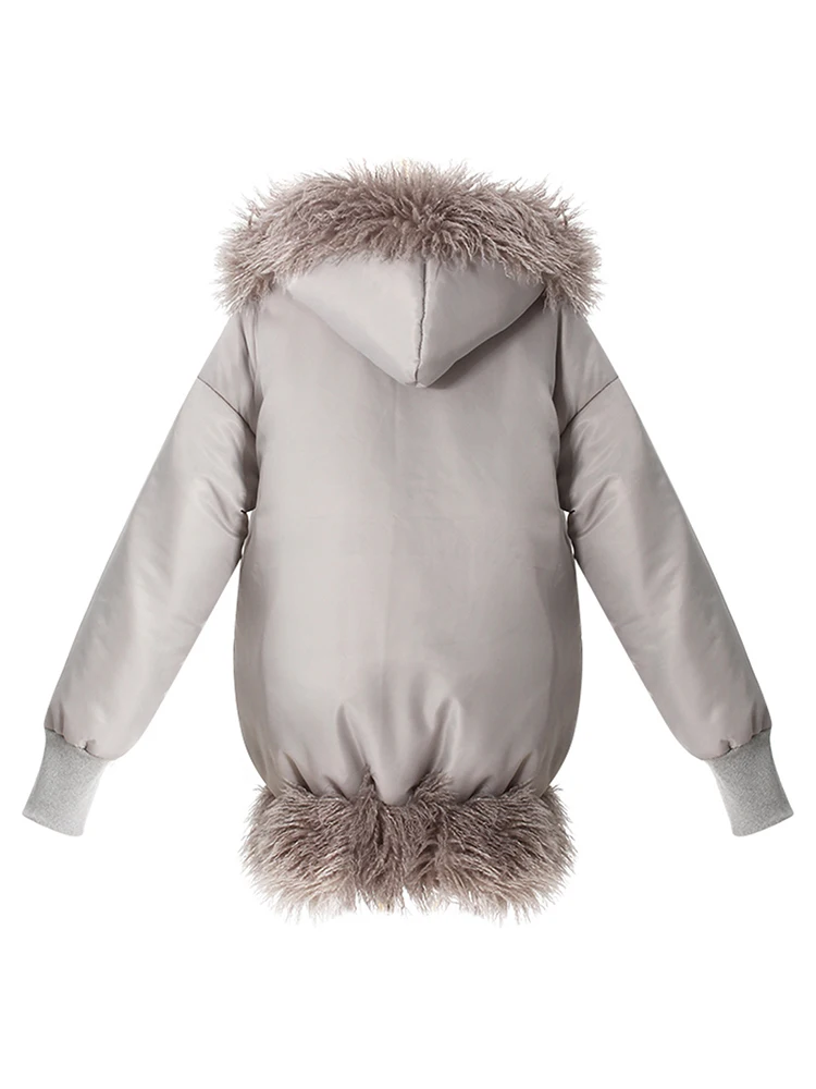 YERMORA Grau Reversible Warme Baumwolle gefütterte Mantel Pelz Kragen Lange Hülse Lose Fit Frauen Parkas Mode Neue Herbst Winter 2025