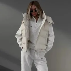 Talenza Chaleco de plumón sin mangas para mujer, chaqueta cálida con capucha de invierno, chaleco holgado y cálido a la moda, chaqueta para mujer, Parka informal de calle