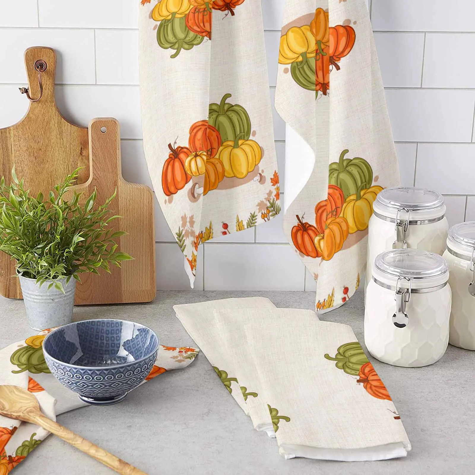 Maple Leaf Pumpkin Mushroom Microfiber Towel Absorbent Kitchen Cleaning Cloth Dish Towel Household Cleaning Towel