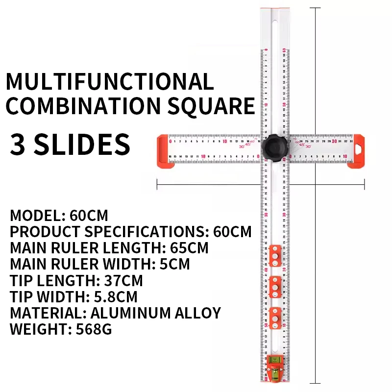 

Multifunctional combination angle ruler for woodworking two-in-one punching angle ruler T-shaped ruler handle punching positioni