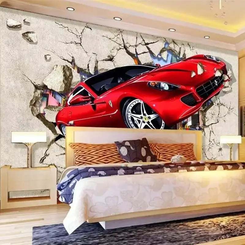 

Custom wallpaper 3d papel de parede murals car broken wall out living room background decorative painting wall papers home decor