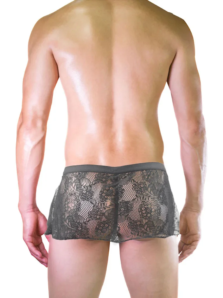 ผู้ชาย Swing กระโปรง Sissy เร้าอารมณ์ T กลับกางเกงเกย์ต่ําเอวลูกไม้ดูผ่าน Crossdressing บาง Sheer G-String ชุดชั้นใน