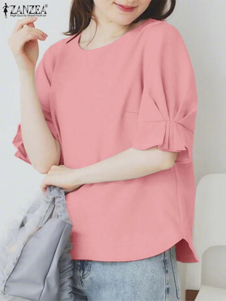 ZANZEA 2025 Camicetta estiva Moda Donna Camicie tinta unita Elegante Office Lady Top Tunica Mezza manica Casual Allentato Blusas femminili