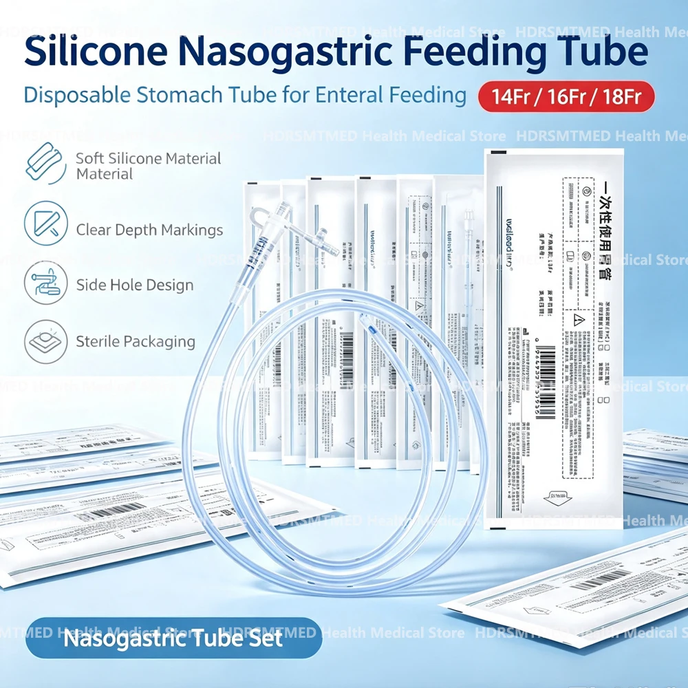 5-50pcs Disposable Silicone Gastric Tube Nasal Feeding Medical Nasogastric Clear Hose Stomach NG Tube Fr14 Fr16 Fr18