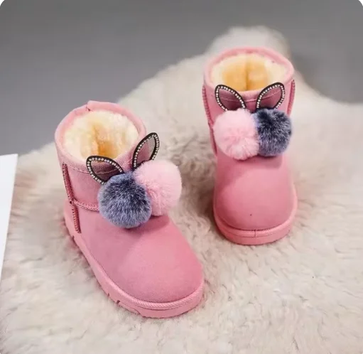 Hairball Boots Little Girls Furry Winter Boots Warm Fur Hot Sale Shoes for Girl Rabbit Ears Baby Snow Boots Kids Footwear