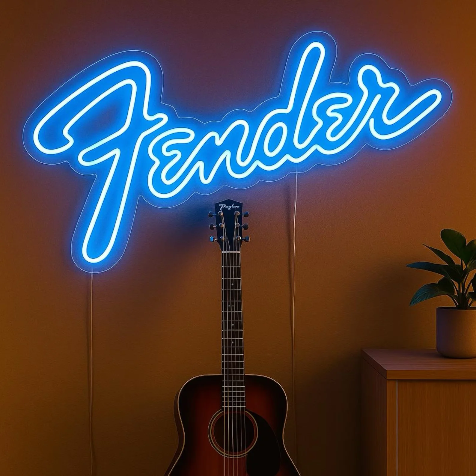 Fender Inspired Neon Sign, Handmade LED Wall Light for Music Studio, Guitar Room & Bar Decor, Rock Sign Gift for Musicians