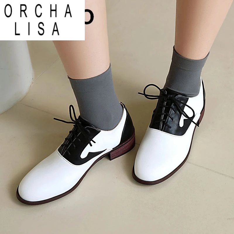 

ORCHA LISA Винтажные женские туфли-лодочки с круглым носком на шнуровке, смешанные цвета, большой размер 40, 41, 42, 43, повседневная мягкая офисная женская обувь для отдыха, весна