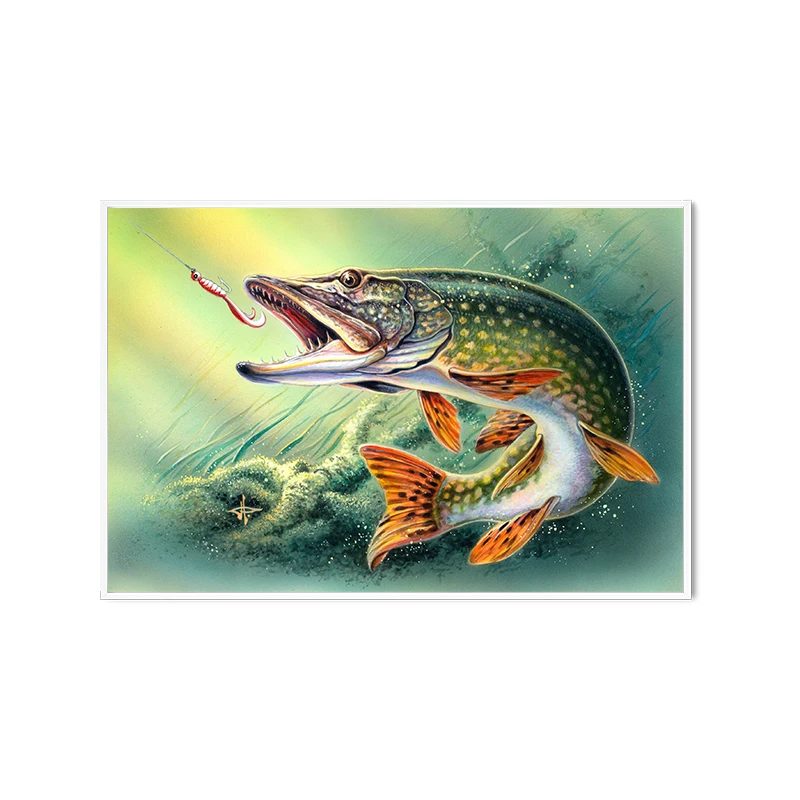 

Large Mouth Bass Water Sunset Fish Poster Pictures Wall Decor Abstract Art Decorative Prints Paintings on Canvas for Living Room