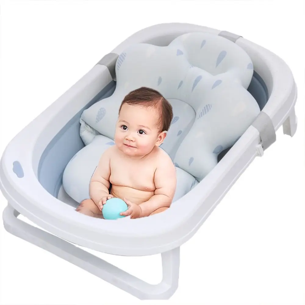 1PC Lycra Cotton Baby Bath Mat Bath Accessory with 3 Adjustable Buckles Newborn Bathtub Cushion Bathing Tool